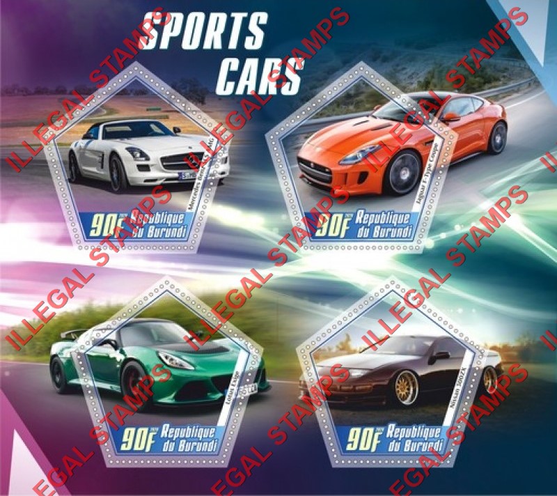 Burundi 2020 Sports Cars Counterfeit Illegal Stamp Souvenir Sheet of 4 Burundi 2020 Sports Cars Counterfeit Illegal Stamp Souvenir Sheet of 4