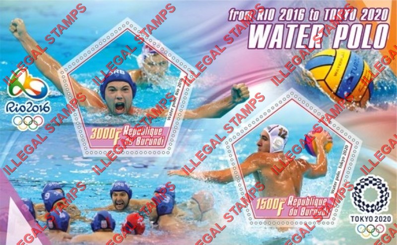 Burundi 2020 Water Polo Counterfeit Illegal Stamp Souvenir Sheet of 2 Burundi 2020 Water Polo Counterfeit Illegal Stamp Souvenir Sheet of 2