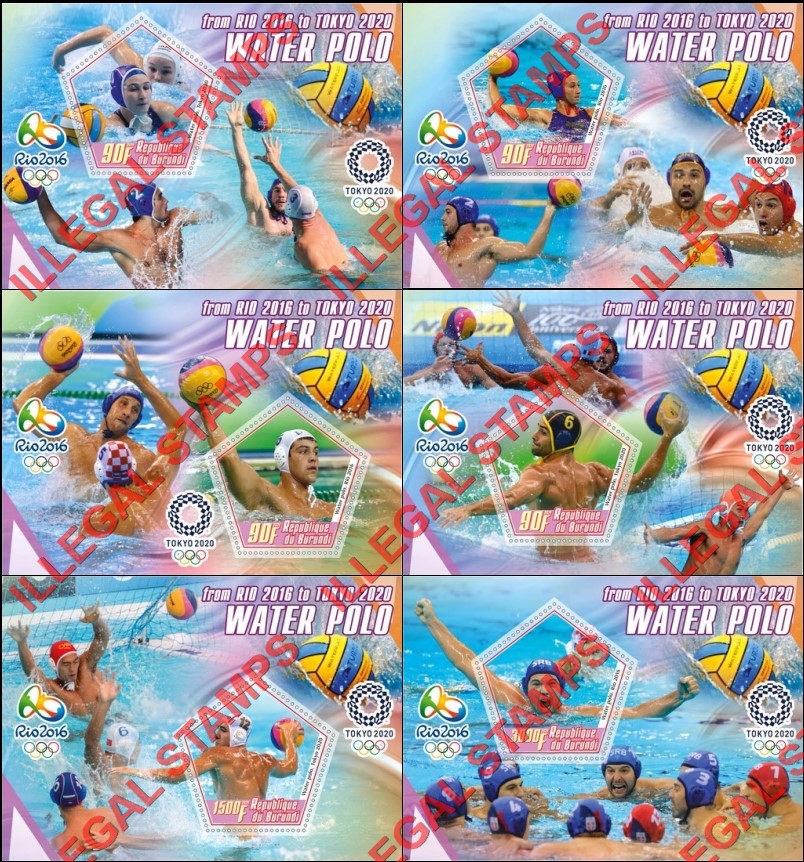 Burundi 2020 Water Polo Counterfeit Illegal Stamp Souvenir Sheets of 1 Burundi 2020 Water Polo Counterfeit Illegal Stamp Souvenir Sheets of 1