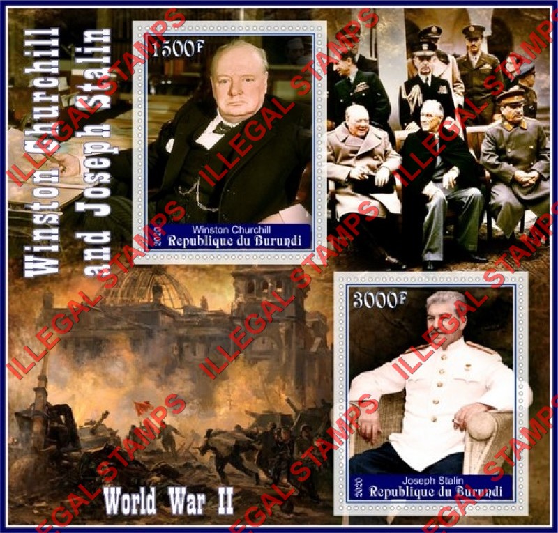 Burundi 2020 Winston Churchill and Joseph Stalin Counterfeit Illegal Stamp Souvenir Sheet of 2 Burundi 2020 Winston Churchill and Joseph Stalin Counterfeit Illegal Stamp Souvenir Sheet of 2