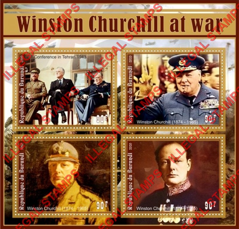 Burundi 2020 Winston Churchill at War Counterfeit Illegal Stamp Souvenir Sheet of 4 Burundi 2020 Winston Churchill at War Counterfeit Illegal Stamp Souvenir Sheet of 4