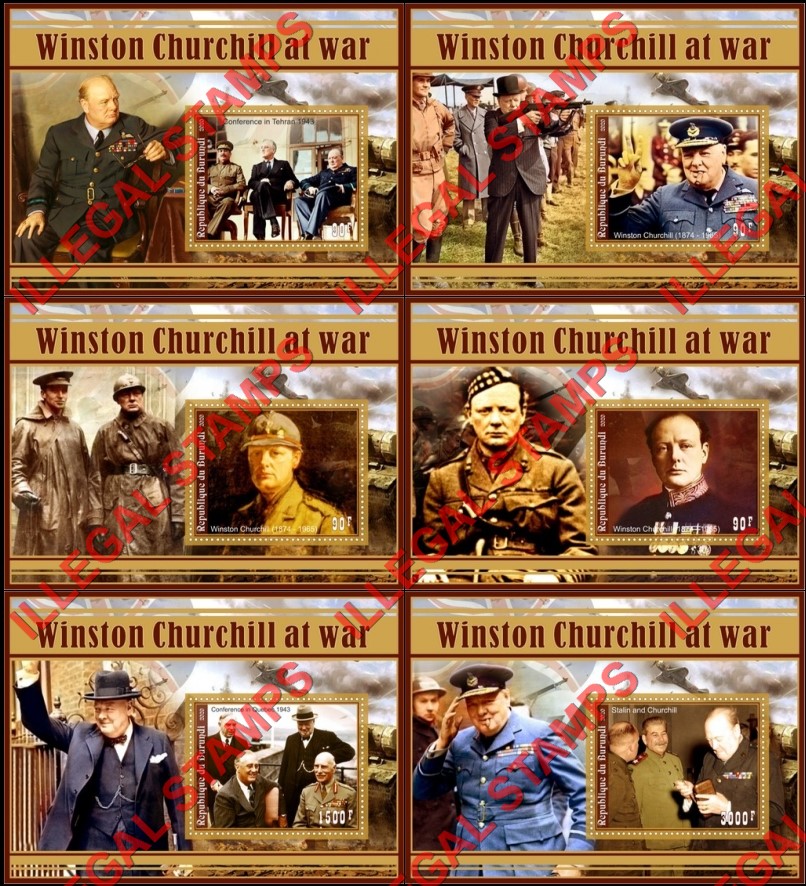 Burundi 2020 Winston Churchill at War Counterfeit Illegal Stamp Souvenir Sheets of 1 Burundi 2020 Winston Churchill at War Counterfeit Illegal Stamp Souvenir Sheets of 1
