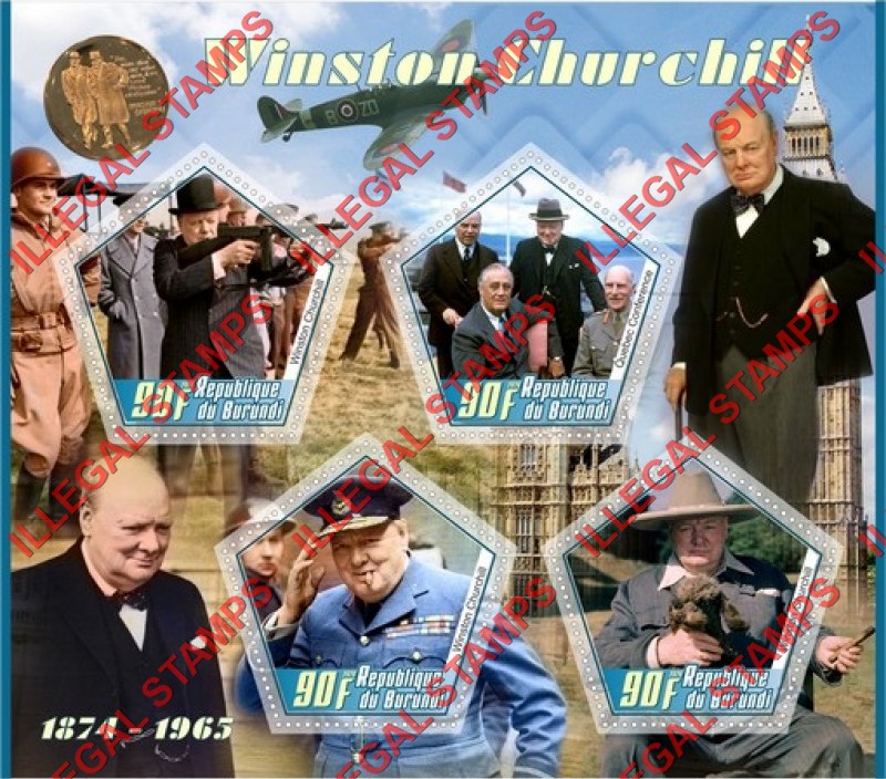 Burundi 2020 Winston Churchill (different) Counterfeit Illegal Stamp Souvenir Sheet of 4 Burundi 2020 Winston Churchill (different) Counterfeit Illegal Stamp Souvenir Sheet of 4