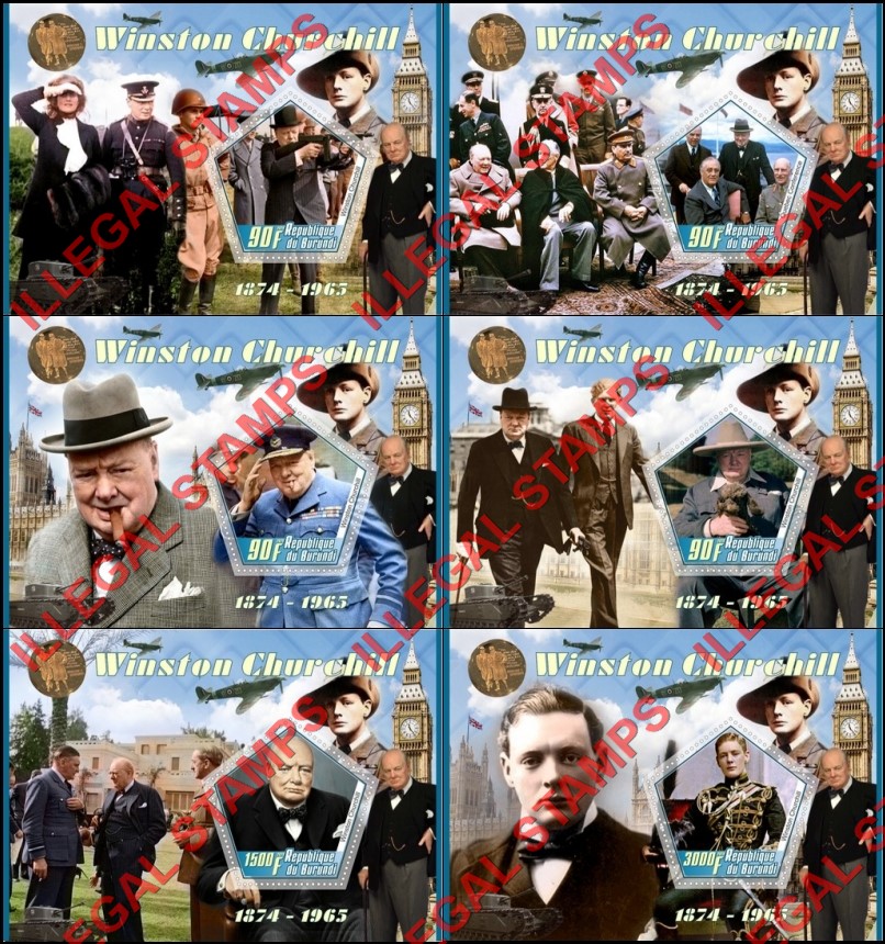 Burundi 2020 Winston Churchill (different) Counterfeit Illegal Stamp Souvenir Sheets of 1 Burundi 2020 Winston Churchill (different) Counterfeit Illegal Stamp Souvenir Sheets of 1
