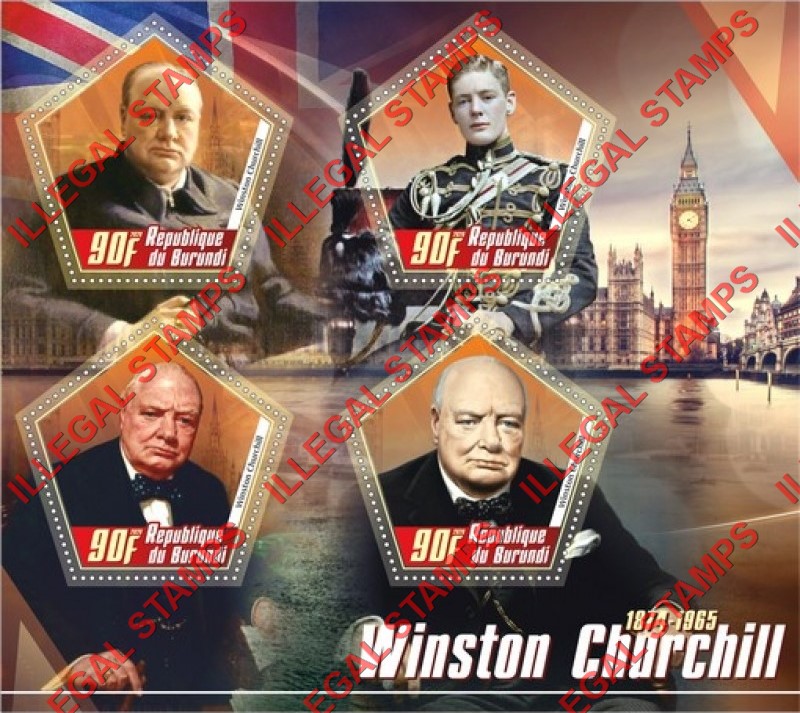 Burundi 2020 Winston Churchill Counterfeit Illegal Stamp Souvenir Sheet of 4 Burundi 2020 Winston Churchill Counterfeit Illegal Stamp Souvenir Sheet of 4