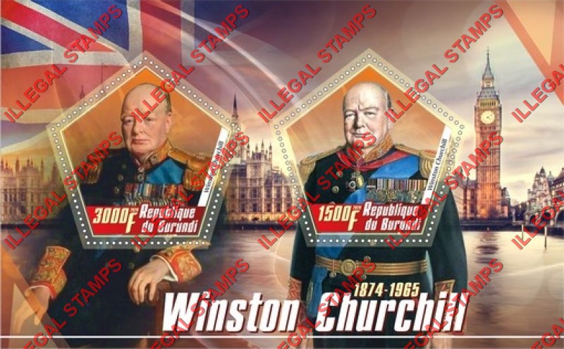 Burundi 2020 Winston Churchill Counterfeit Illegal Stamp Souvenir Sheet of 2 Burundi 2020 Winston Churchill Counterfeit Illegal Stamp Souvenir Sheet of 2