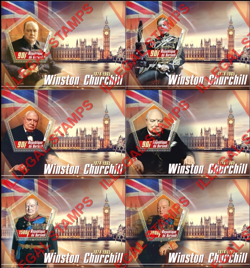 Burundi 2020 Winston Churchill Counterfeit Illegal Stamp Souvenir Sheets of 1 Burundi 2020 Winston Churchill Counterfeit Illegal Stamp Souvenir Sheets of 1