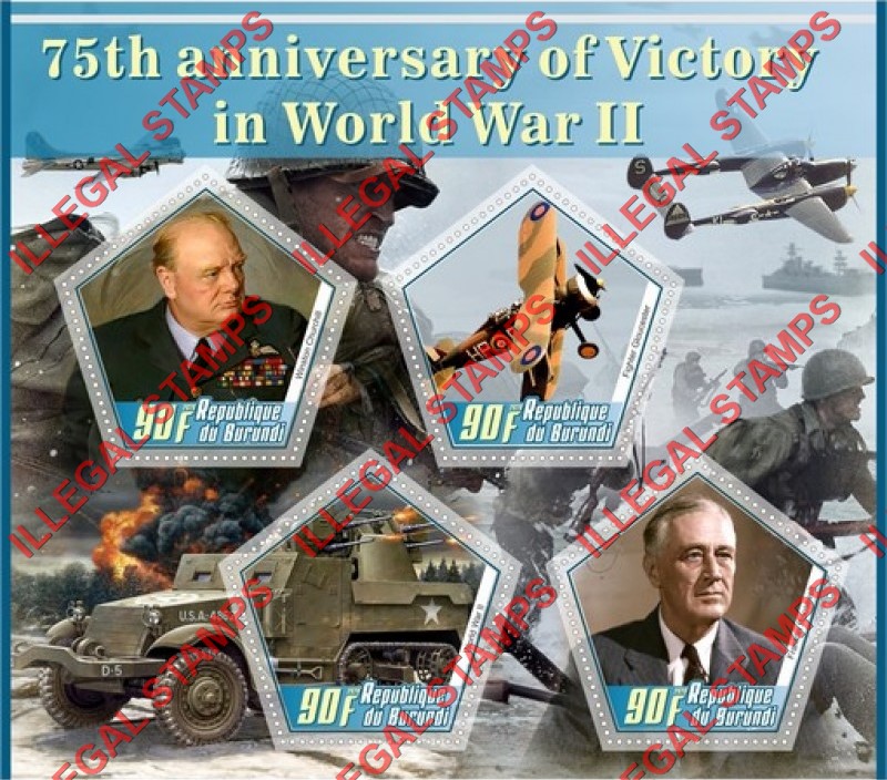 Burundi 2020 World War II Victory Counterfeit Illegal Stamp Souvenir Sheet of 4 Burundi 2020 World War II Victory Counterfeit Illegal Stamp Souvenir Sheet of 4