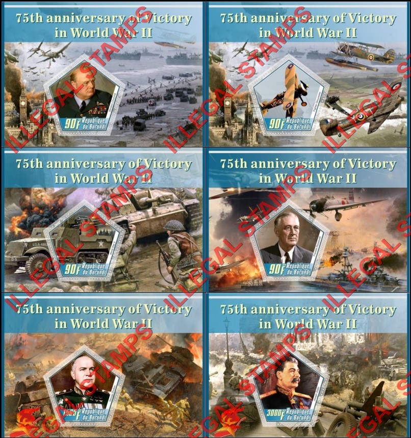 Burundi 2020 World War II Victory Counterfeit Illegal Stamp Souvenir Sheets of 1 Burundi 2020 World War II Victory Counterfeit Illegal Stamp Souvenir Sheets of 1