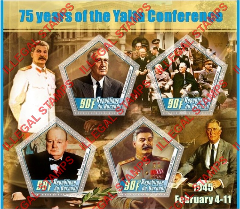 Burundi 2020 Yalta Conference Counterfeit Illegal Stamp Souvenir Sheet of 4 Burundi 2020 Yalta Conference Counterfeit Illegal Stamp Souvenir Sheet of 4