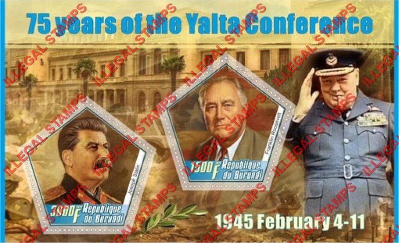Burundi 2020 Yalta Conference Counterfeit Illegal Stamp Souvenir Sheet of 2 Burundi 2020 Yalta Conference Counterfeit Illegal Stamp Souvenir Sheet of 2