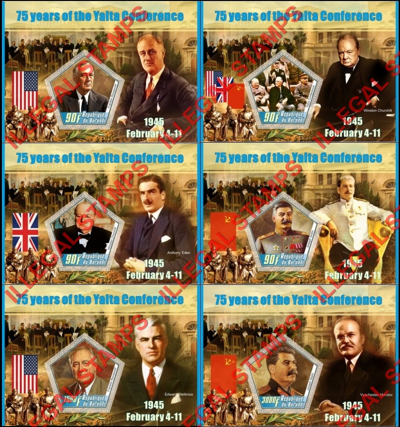 Burundi 2020 Yalta Conference Counterfeit Illegal Stamp Souvenir Sheets of 1 Burundi 2020 Yalta Conference Counterfeit Illegal Stamp Souvenir Sheets of 1