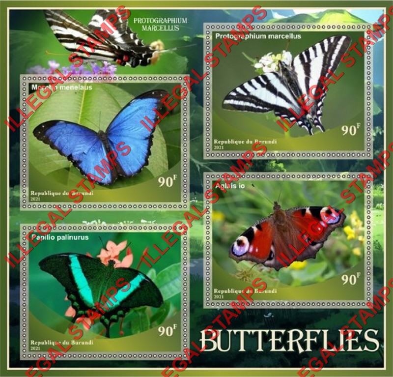 Burundi 2021 Butterflies Counterfeit Illegal Stamp Souvenir Sheet of 4 Burundi 2021 Butterflies Counterfeit Illegal Stamp Souvenir Sheet of 4