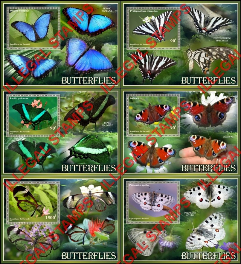Burundi 2021 Butterflies Counterfeit Illegal Stamp Souvenir Sheets of 1 Burundi 2021 Butterflies Counterfeit Illegal Stamp Souvenir Sheets of 1