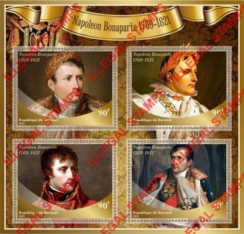 Burundi 2021 Napoleon Bonaparte Counterfeit Illegal Stamp Souvenir Sheet of 4 Burundi 2021 Napoleon Bonaparte Counterfeit Illegal Stamp Souvenir Sheet of 4