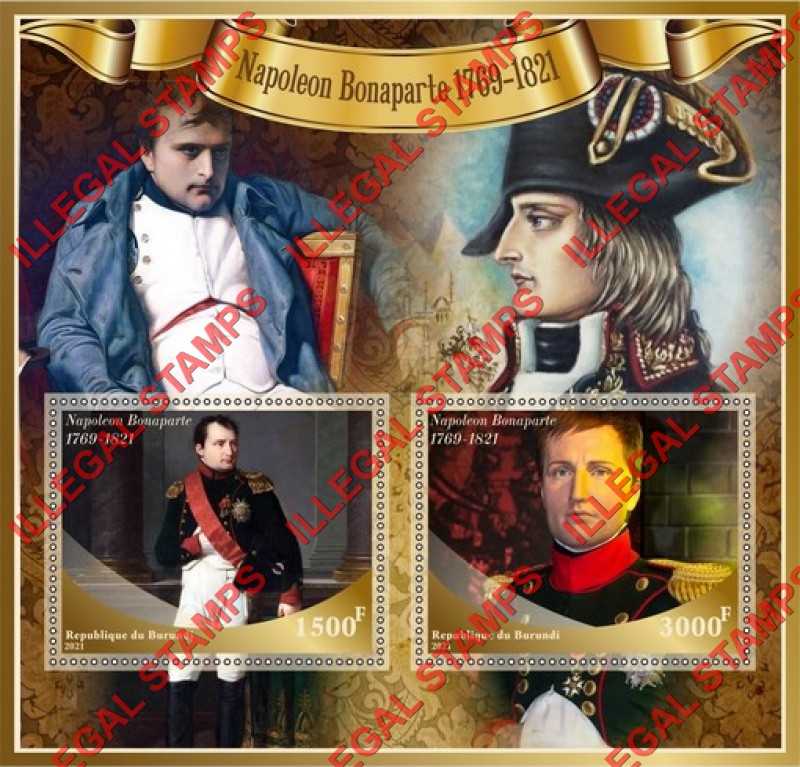 Burundi 2021 Napoleon Bonaparte Counterfeit Illegal Stamp Souvenir Sheet of 2 Burundi 2021 Napoleon Bonaparte Counterfeit Illegal Stamp Souvenir Sheet of 2