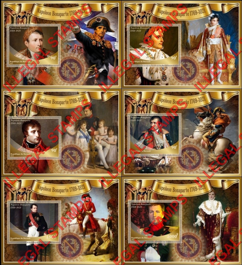 Burundi 2021 Napoleon Bonaparte Counterfeit Illegal Stamp Souvenir Sheets of 1 Burundi 2021 Napoleon Bonaparte Counterfeit Illegal Stamp Souvenir Sheets of 1