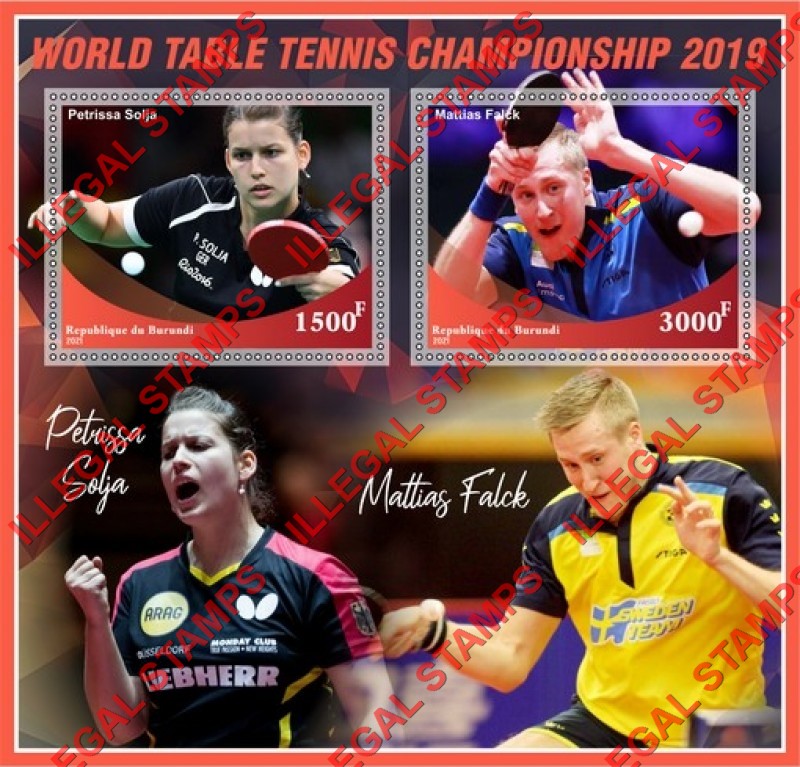 Burundi 2021 Table Tennis World Championship in 2019 Counterfeit Illegal Stamp Souvenir Sheet of 2 Burundi 2021 Table Tennis World Championship in 2019 Counterfeit Illegal Stamp Souvenir Sheet of 2