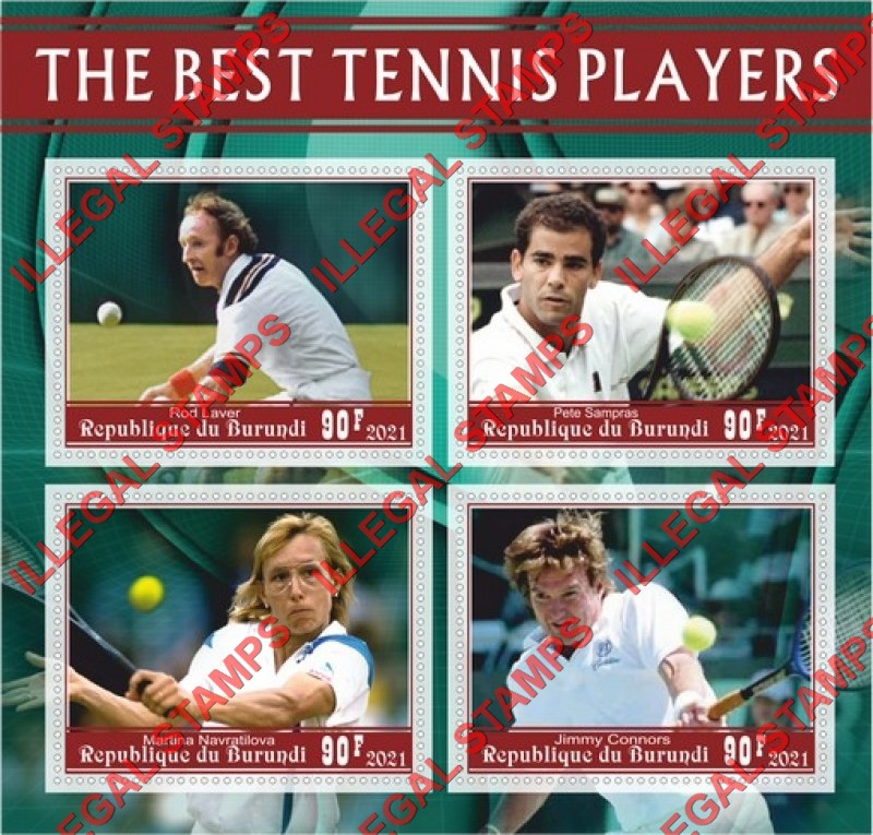 Burundi 2021 Tennis Players The Best Counterfeit Illegal Stamp Souvenir Sheet of 4 Burundi 2021 Tennis Players The Best Counterfeit Illegal Stamp Souvenir Sheet of 4