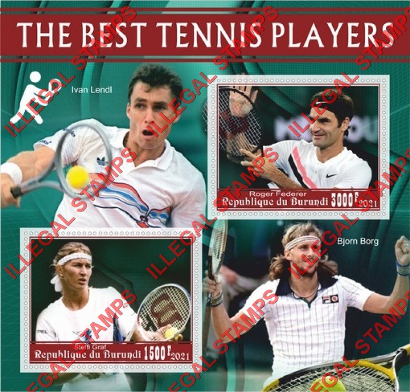 Burundi 2021 Tennis Players The Best Counterfeit Illegal Stamp Souvenir Sheet of 2 Burundi 2021 Tennis Players The Best Counterfeit Illegal Stamp Souvenir Sheet of 2