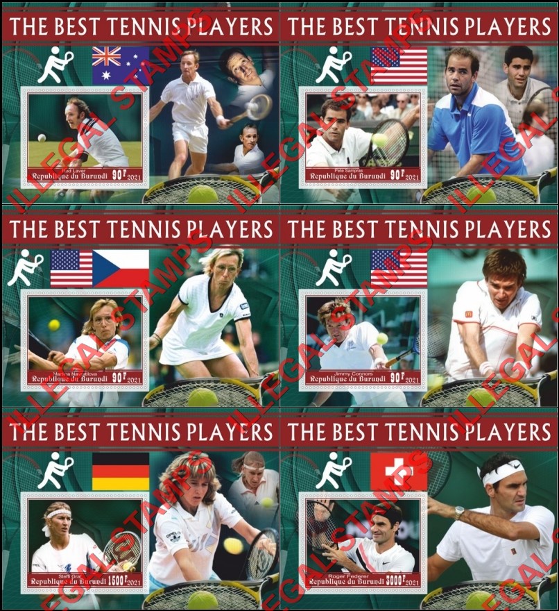 Burundi 2021 Tennis Players The Best Counterfeit Illegal Stamp Souvenir Sheets of 1 Burundi 2021 Tennis Players The Best Counterfeit Illegal Stamp Souvenir Sheets of 1