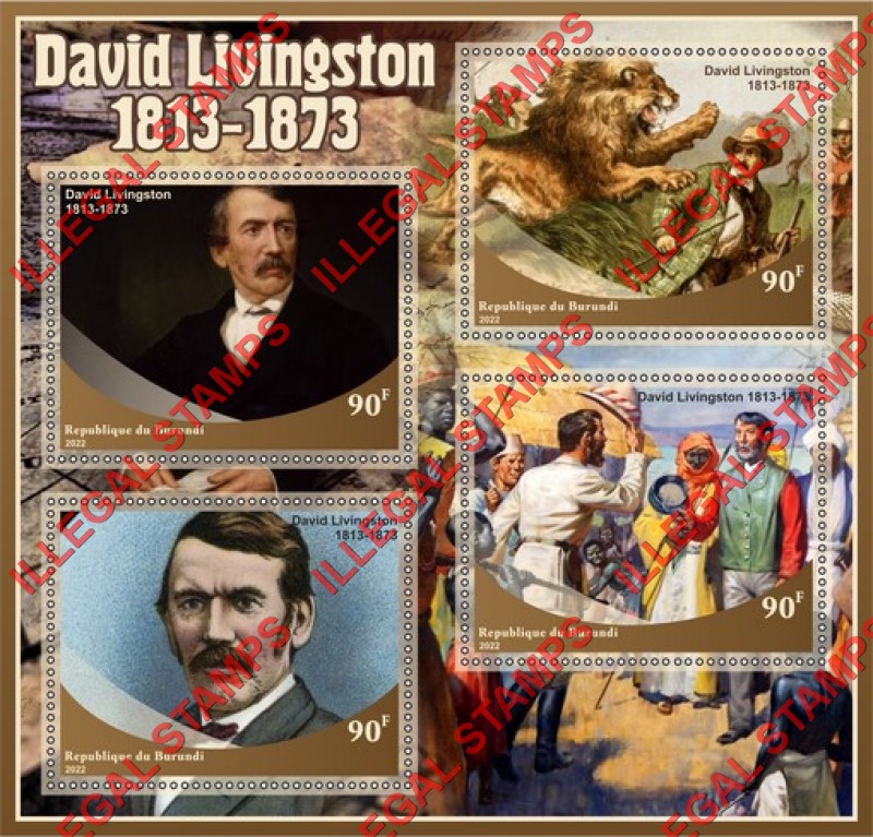 Burundi 2022 David Livingston Counterfeit Illegal Stamp Souvenir Sheet of 4 Burundi 2022 David Livingston Counterfeit Illegal Stamp Souvenir Sheet of 4