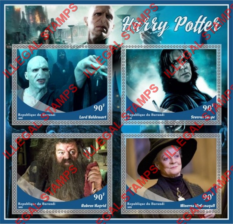 Burundi 2022 Harry Potter Movie Characters Counterfeit Illegal Stamp Souvenir Sheet of 4 Burundi 2022 Harry Potter Movie Characters Counterfeit Illegal Stamp Souvenir Sheet of 4