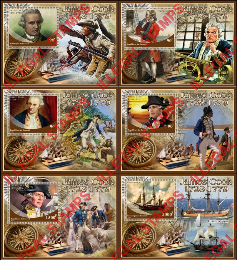 Burundi 2022 James Cook Counterfeit Illegal Stamp Souvenir Sheets of 1 Burundi 2022 James Cook Counterfeit Illegal Stamp Souvenir Sheets of 1