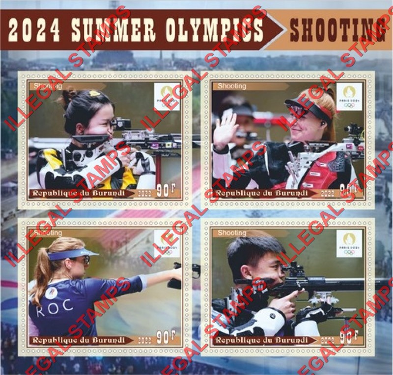 Burundi 2022 Olympic Games in Paris in 2024 Shooting Counterfeit Illegal Stamp Souvenir Sheet of 4 Burundi 2022 Olympic Games in Paris in 2024 Shooting Counterfeit Illegal Stamp Souvenir Sheet of 4