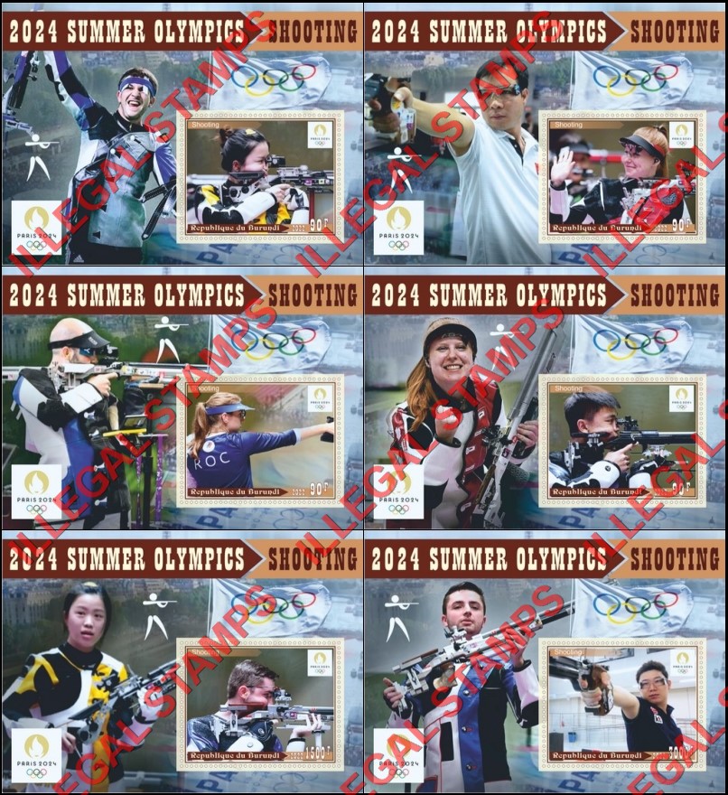 Burundi 2022 Olympic Games in Paris in 2024 Shooting Counterfeit Illegal Stamp Souvenir Sheets of 1 Burundi 2022 Olympic Games in Paris in 2024 Shooting Counterfeit Illegal Stamp Souvenir Sheets of 1