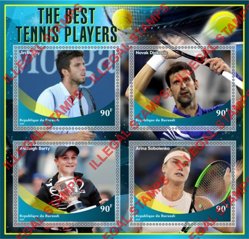 Burundi 2022 Tennis Players The Best Counterfeit Illegal Stamp Souvenir Sheet of 4 Burundi 2022 Tennis Players The Best Counterfeit Illegal Stamp Souvenir Sheet of 4
