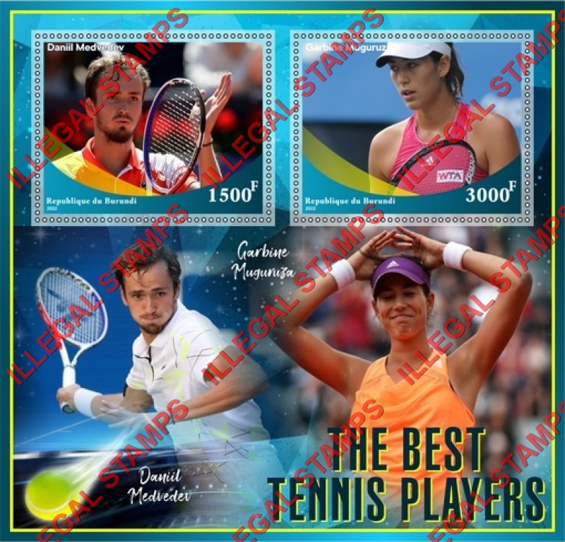 Burundi 2022 Tennis Players The Best Counterfeit Illegal Stamp Souvenir Sheet of 2 Burundi 2022 Tennis Players The Best Counterfeit Illegal Stamp Souvenir Sheet of 2