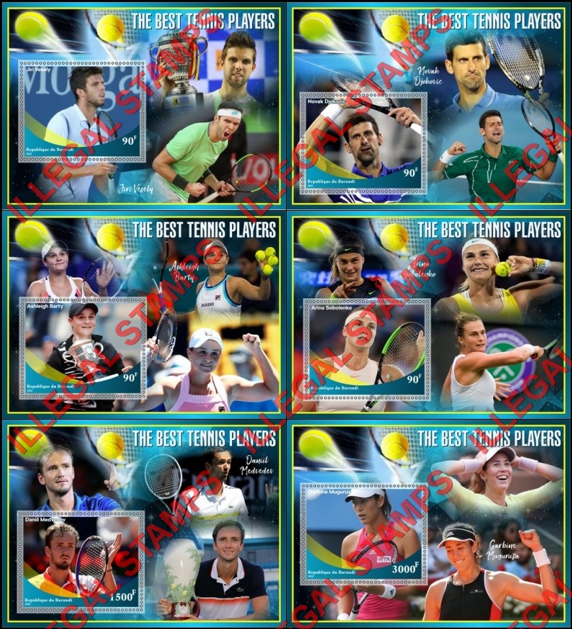 Burundi 2022 Tennis Players The Best Counterfeit Illegal Stamp Souvenir Sheets of 1 Burundi 2022 Tennis Players The Best Counterfeit Illegal Stamp Souvenir Sheets of 1