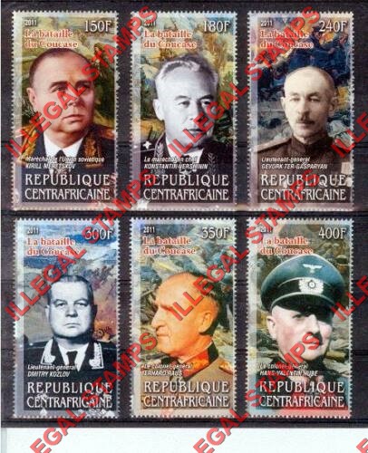 Central African Republic 2011 Battle of Caucasus Illegal Stamp Set of 6 Central African Republic 2011 Battle of Caucasus Illegal Stamp Set of 6