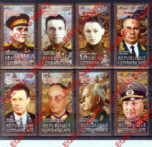 Central African Republic 2011 Battle of Dnepr Illegal Stamp Set of 8 Central African Republic 2011 Battle of Dnepr Illegal Stamp Set of 8