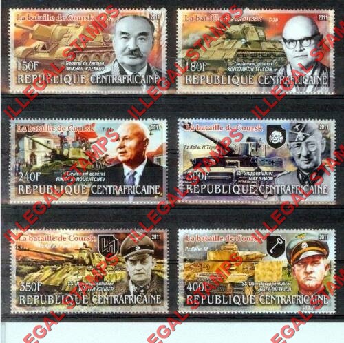 Central African Republic 2011 Battle of Koursk Illegal Stamp Set of 6 Central African Republic 2011 Battle of Koursk Illegal Stamp Set of 6