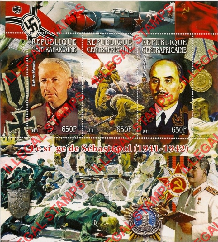 Central African Republic 2011 Battle of Sevastopol Illegal Stamp Souvenir Sheet of 3 Central African Republic 2011 Battle of Sevastopol Illegal Stamp Souvenir Sheet of 3