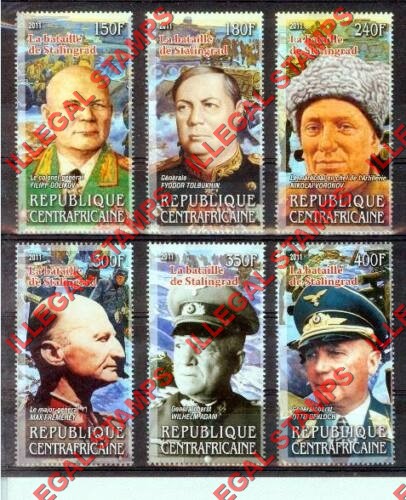 Central African Republic 2011 Battle of Stalingrad Illegal Stamp Set of 6 Central African Republic 2011 Battle of Stalingrad Illegal Stamp Set of 6