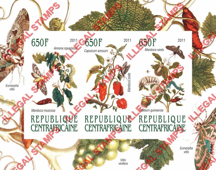Central African Republic 2011 Butterflies and Insects Illegal Stamp Souvenir Sheet of 3 (Sheet 3) Central African Republic 2011 Butterflies and Insects Illegal Stamp Souvenir Sheet of 3 (Sheet 3)