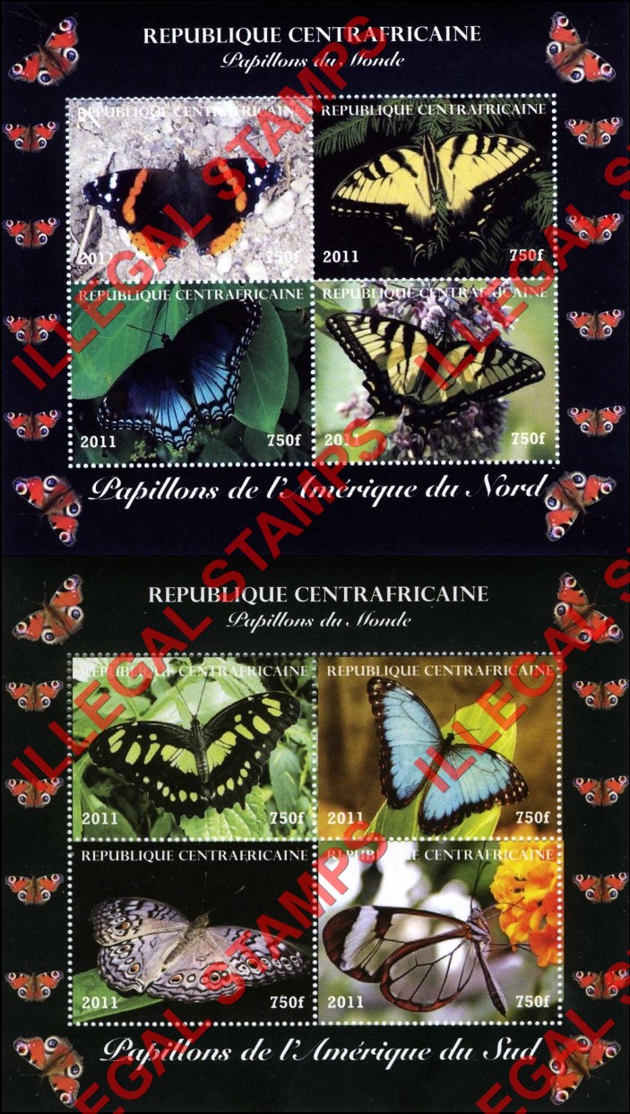 Central African Republic 2011 Butterflies of the World Illegal Stamp Souvenir Sheets of 4 (Part 3) Central African Republic 2011 Butterflies of the World Illegal Stamp Souvenir Sheets of 4 (Part 3)