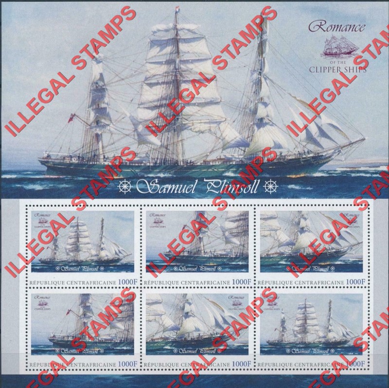 Central African Republic 2011 Clipper Ships Illegal Stamp Souvenir Sheet of 6 Central African Republic 2011 Clipper Ships Illegal Stamp Souvenir Sheet of 6