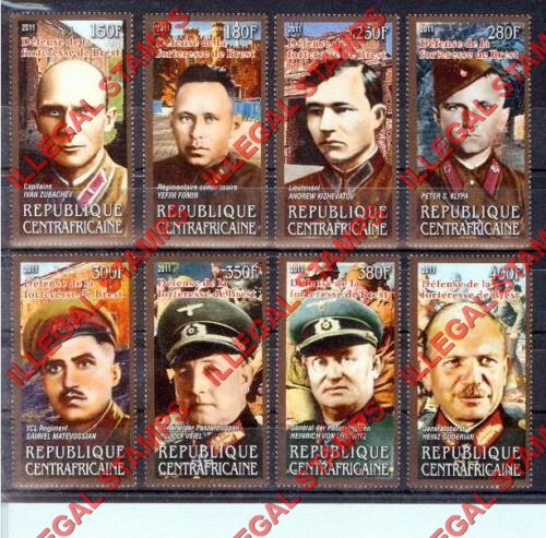 Central African Republic 2011 Defense of Brest Fortress Illegal Stamp Set of 8 Central African Republic 2011 Defense of Brest Fortress Illegal Stamp Set of 8