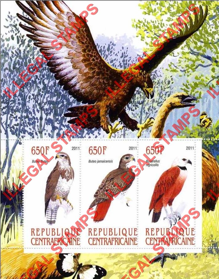 Central African Republic 2011 Eagles Birds of Prey Illegal Stamp Souvenir Sheet of 3 Central African Republic 2011 Eagles Birds of Prey Illegal Stamp Souvenir Sheet of 3