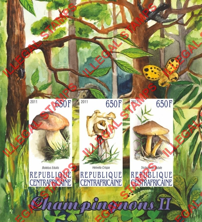Central African Republic 2011 Mushrooms Illegal Stamp Souvenir Sheet of 3 (Sheet 2) Central African Republic 2011 Mushrooms Illegal Stamp Souvenir Sheet of 3 (Sheet 2)