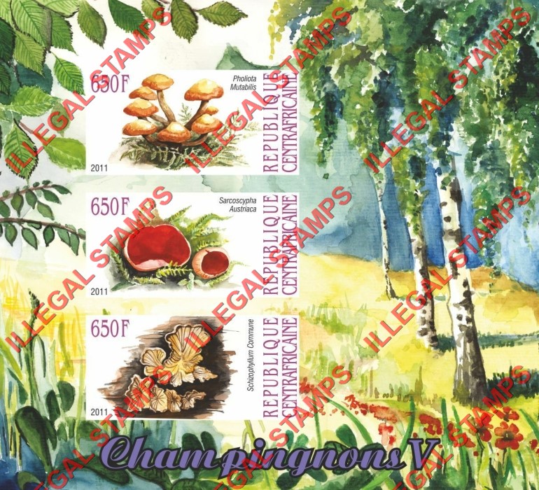 Central African Republic 2011 Mushrooms Illegal Stamp Souvenir Sheet of 3 (Sheet 5) Central African Republic 2011 Mushrooms Illegal Stamp Souvenir Sheet of 3 (Sheet 5)