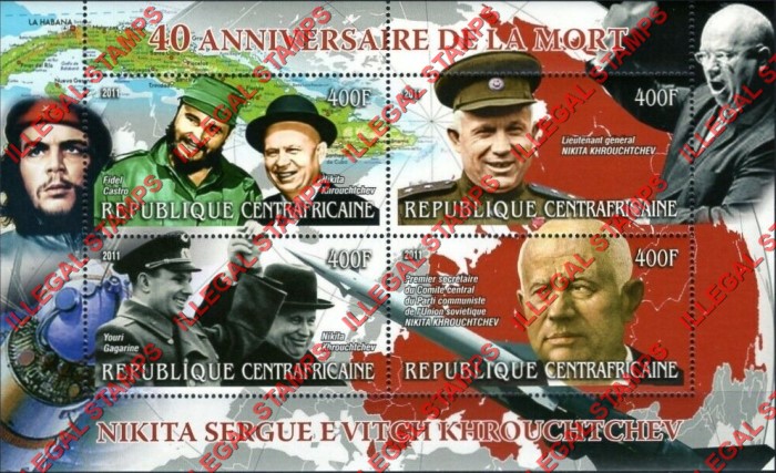 Central African Republic 2011 Nikita Khrouchtchev Illegal Stamp Souvenir Sheet of 4 Central African Republic 2011 Nikita Khrouchtchev Illegal Stamp Souvenir Sheet of 4