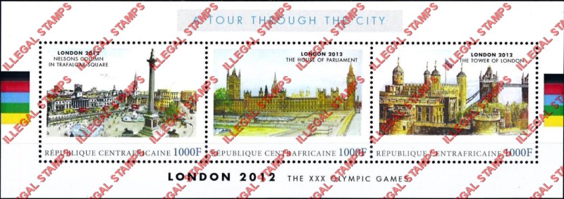 Central African Republic 2011 Olympic Games in London in 2012 Illegal Stamp Souvenir Sheet of 3 Central African Republic 2011 Olympic Games in London in 2012 Illegal Stamp Souvenir Sheet of 3