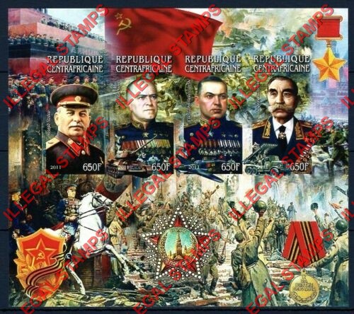 Central African Republic 2011 Russian Leaders in World War II Illegal Stamp Souvenir Sheet of 4 Central African Republic 2011 Russian Leaders in World War II Illegal Stamp Souvenir Sheet of 4
