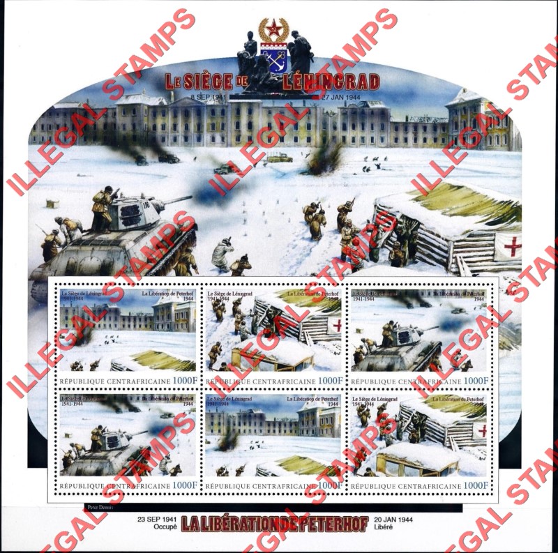 Central African Republic 2011 Siege of Leningrad Illegal Stamp Souvenir Sheet of 6 (Sheet 1) Central African Republic 2011 Siege of Leningrad Illegal Stamp Souvenir Sheet of 6 (Sheet 1)