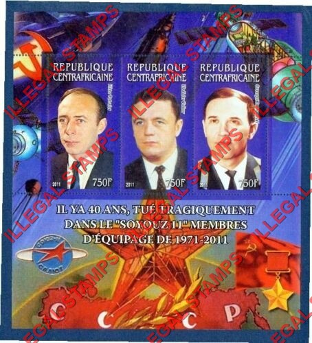 Central African Republic 2011 Space Soyuz 11 Disaster Illegal Stamp Souvenir Sheet of 3 Central African Republic 2011 Space Soyuz 11 Disaster Illegal Stamp Souvenir Sheet of 3
